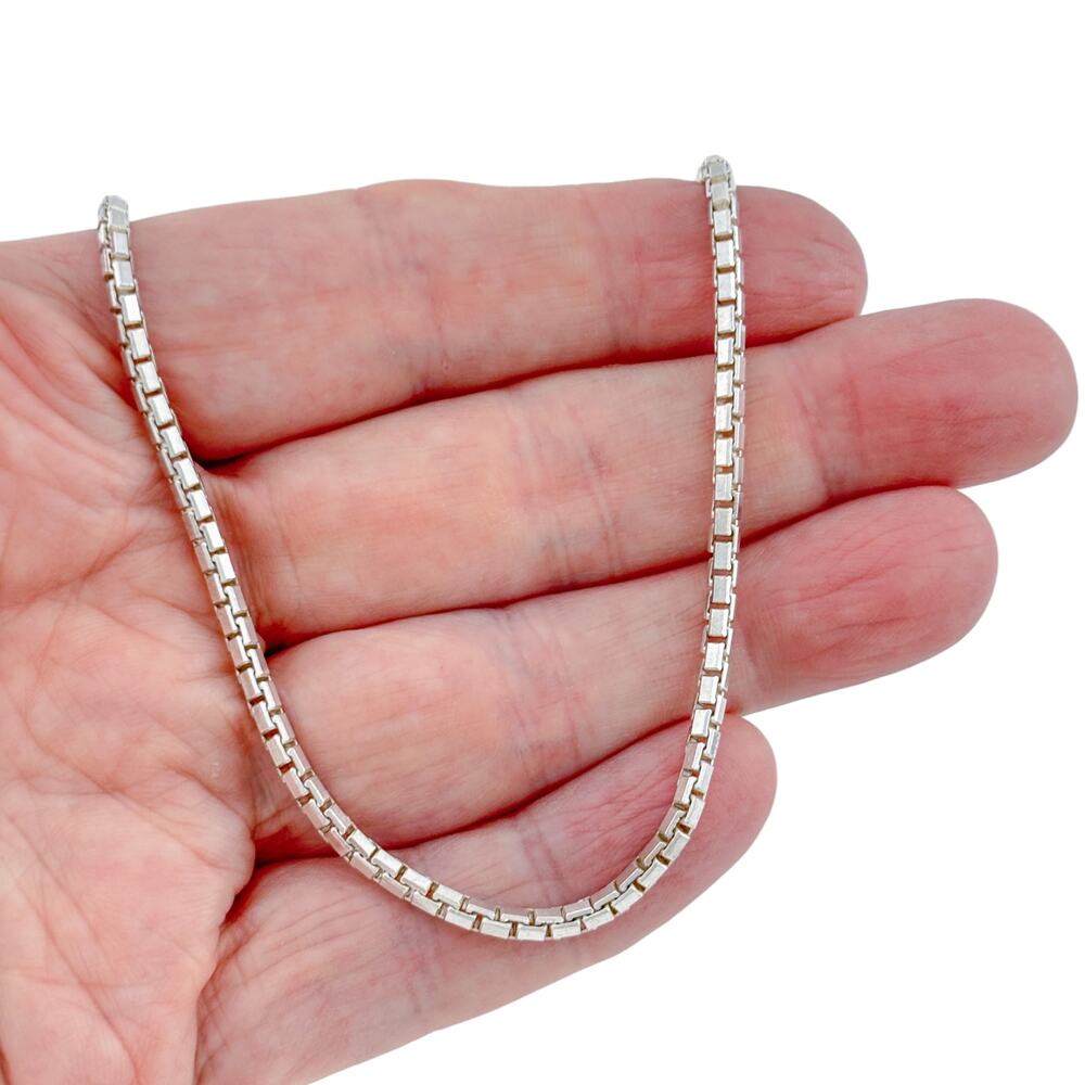 Vintage Italian Sterling Silver 925 Venetian Box Chain Necklace 34"